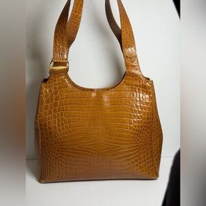 Brown Salvatore Ferragamo Crocodile-Embossed Leather Shoulder Bag